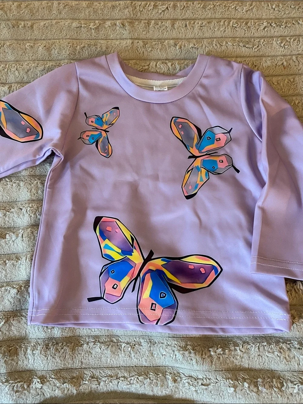 NWOT, DUO Girls' Purple Butterfly Print Long Sleeve Top and Pink Ballerina Top
